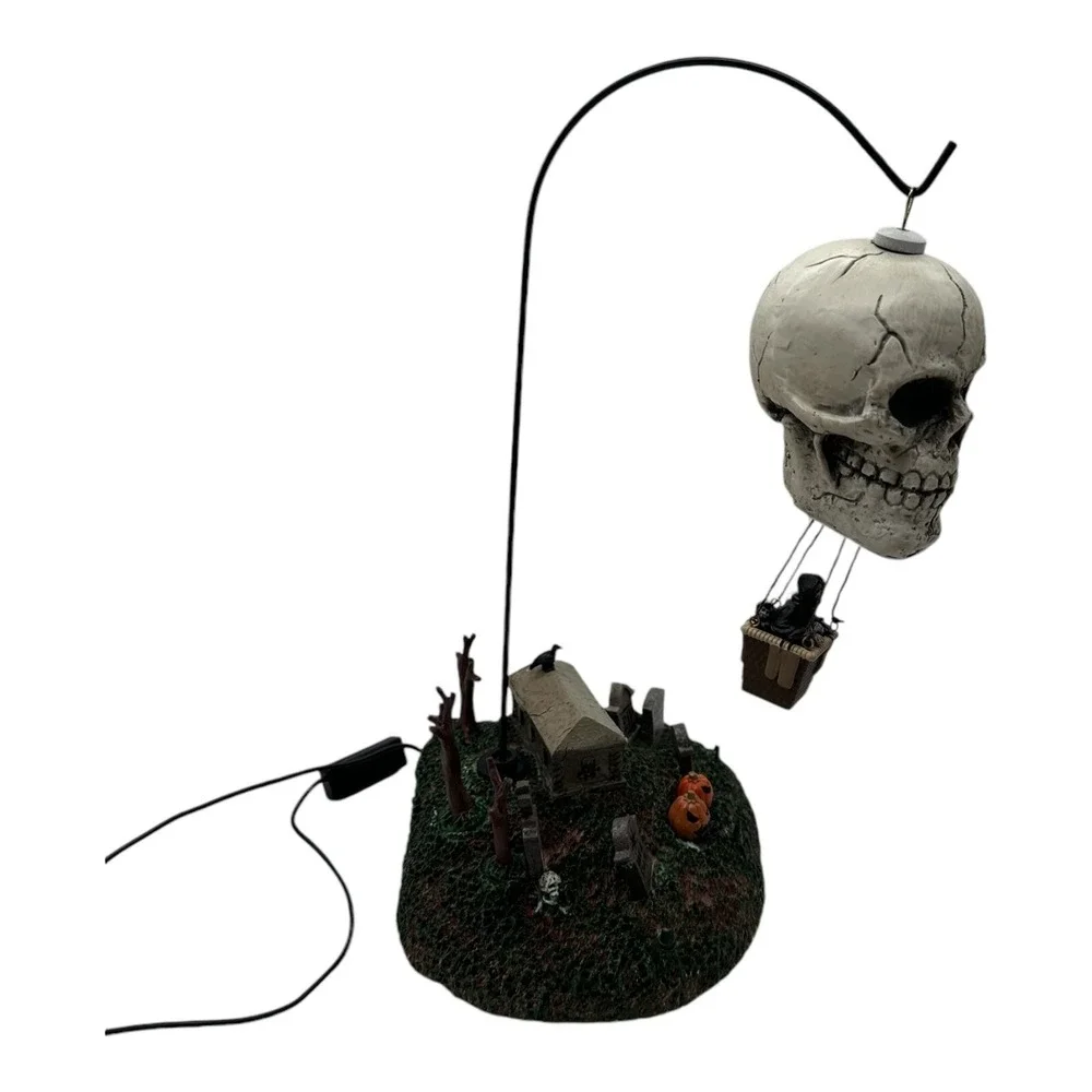 Lemax Spooky Town Grim Reaper's Landing Halloween Skull Balloon Light Up Rotates
